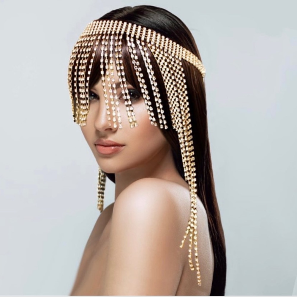Rhinestone Pave Fringe Chain Head Chain
